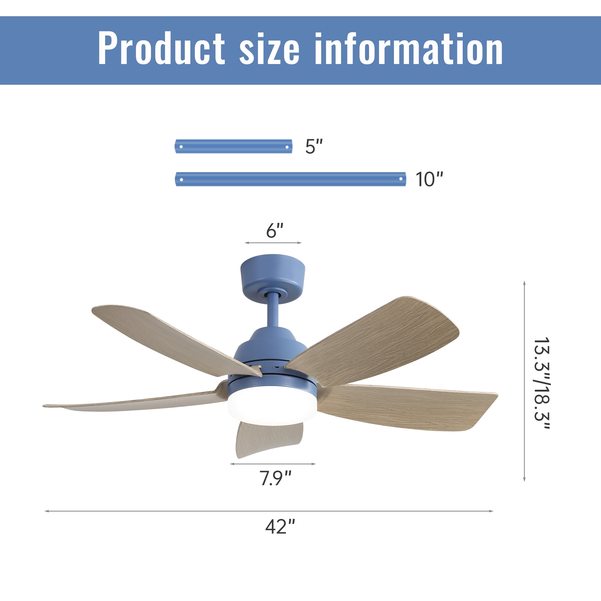 Sofucor 42 Inch Ceiling Fan with Light and Remote Cotnrol 6 Speeds DC Reversible Motor