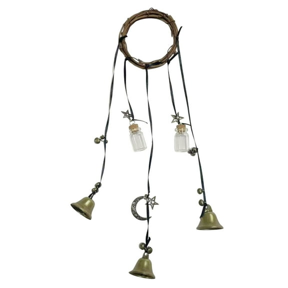Nmdmisc 17.7" Witch Bells Protection Door Hangers Witch Wind Chimes Wreath Handmade Hanging Witch Bells Wiccan Magic Wind Chimes for Home Door Doorknob Witchcraft Decorations