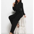 thumbnail image 3 of Mono de manga ancha con pierna ancha, informal, de talle alto, atado, con un solo pecho, cuello redondo y bolsillos, mono formal para mujer, negro S, 3 of 6