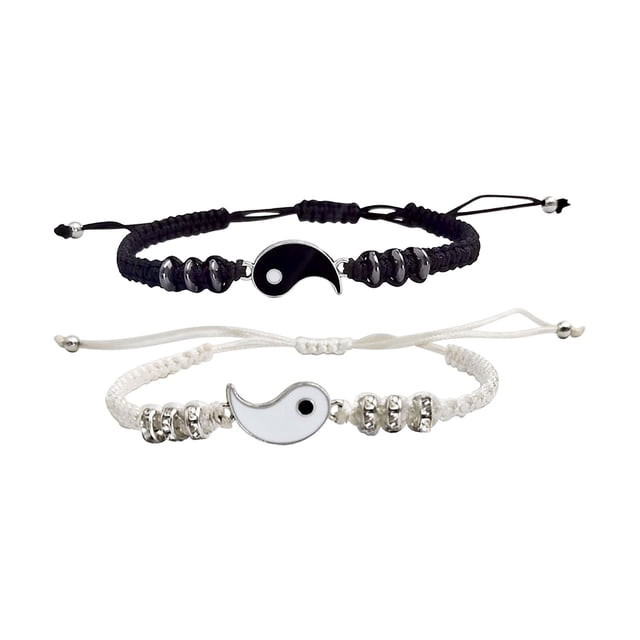 Mejor Amigo Pulseras 2 Matching Yin y Yangs Ajustable Cuerda Pulseras para la Amistad Relación Novio Novia Regalo del Día de San Valentín