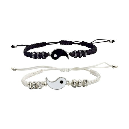 Yin Yang Matching Couple Bracelets, Adjustable Braided Tai Chi Charm Bracelet Set, Black & White Friendship Jewelry for Lovers