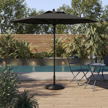 Parasol de marché rond à bouton poussoir pour patio de 2,3 m HOMETRENDS, noir