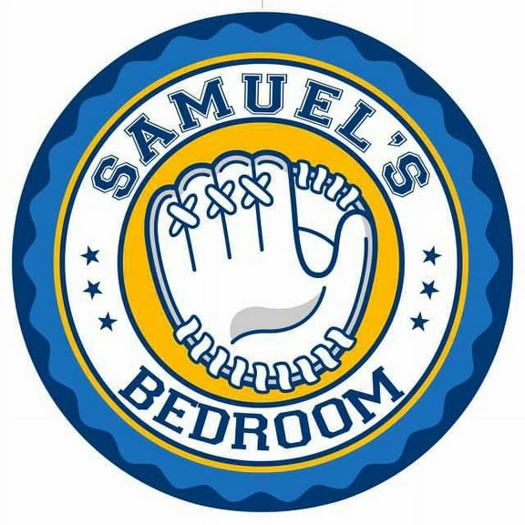 SAMUEL'S Baseball Glove Bedroom 14" Round Metal Sign Boys Room 100140029026
