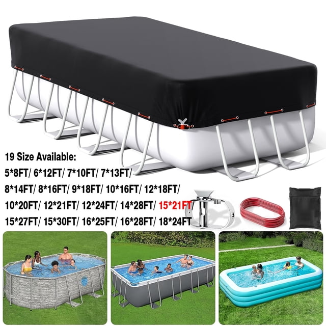 SHELTUSE 15x21FT Rectangular Pool Cover for Above Ground Pool, Solar Oval Pool Cover Protection with Steel Rope, Ideal for Rectangular/Oval Frame Pool Waterproof & UV-Resistant, Black