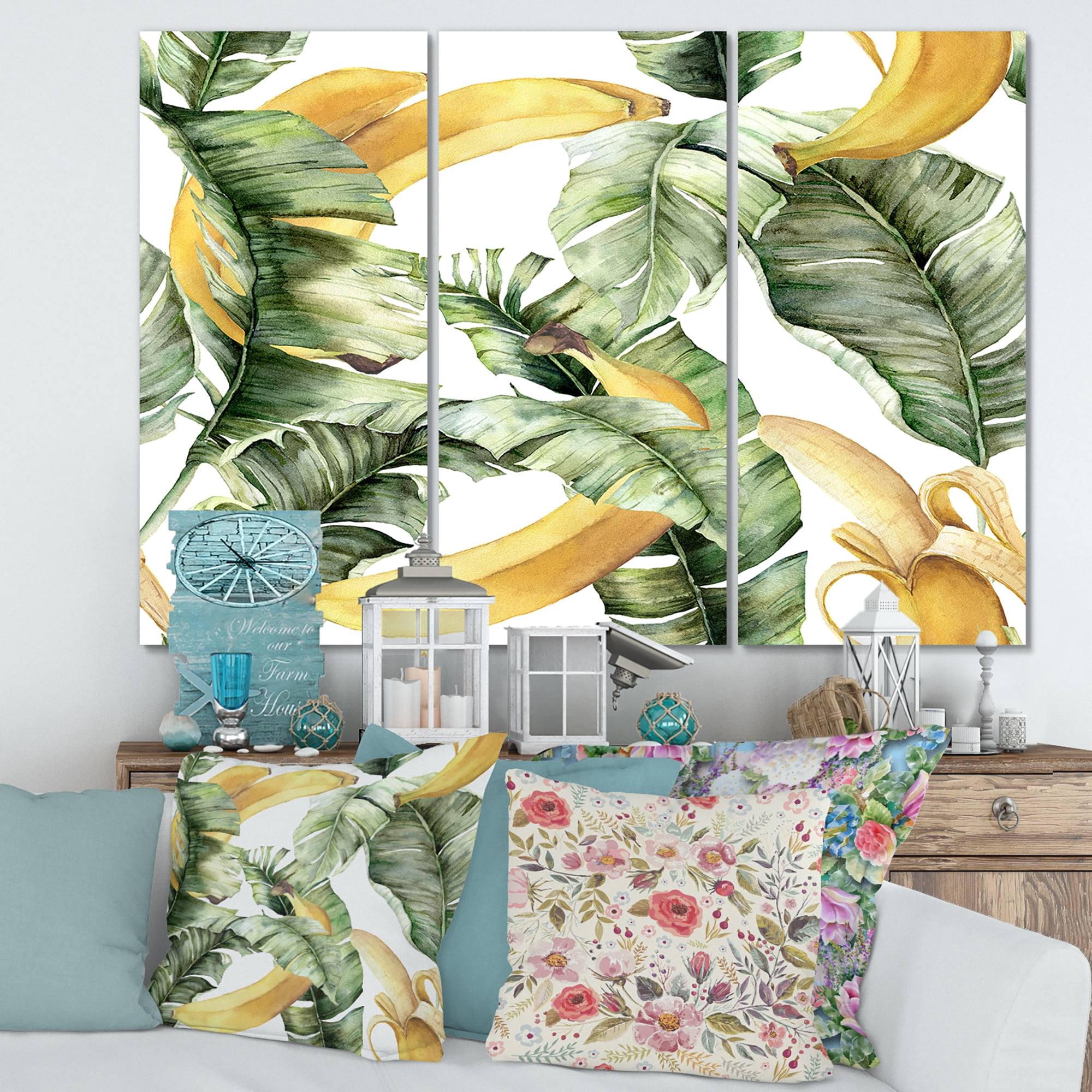 Designart ' Leaves With Ripe Bananas ' Nautical & Coastal Canvas Wall Art Print