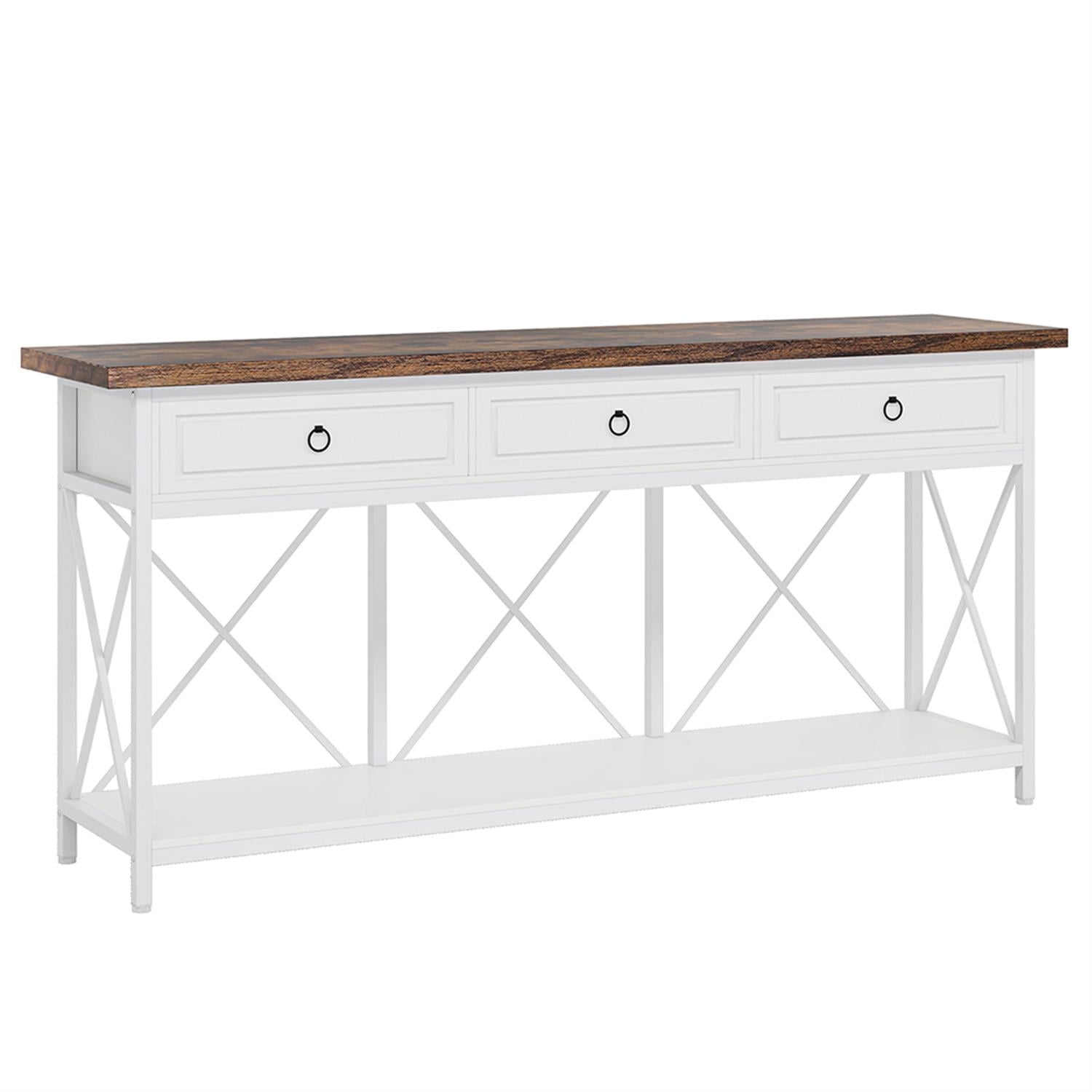 Demi Bonn 3-Drawer Console Table, 70.8" Sofa Foyer Table with Storage Shelf for Hallway, Entrance, Living Room, Bedroom, White
