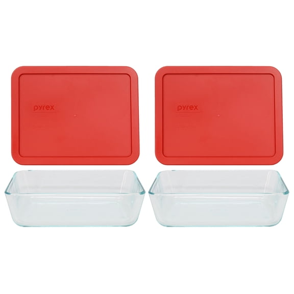 Pyrex 7211 6-Cup Bowls & 7211-PC Poppy Red Lids (2-Pack) - Made in USA