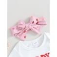 thumbnail image 5 of Infant Baby Girl Valentine's Day Outfit 3 6 12 18 Months Letter Short Sleeve Romper + Heart Print Shorts + Bow Headband 3Pcs Clothes Set, 5 of 8