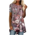 thumbnail image 1 of EQWLJWE Hauts d'Été pour Femmes Hauts pour Femmes Liquidation Femmes Décontracté Imprimé Manches Courtes Col Rond Chandail Blouse T-shirt Hauts, 1 of 7