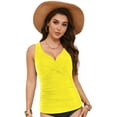thumbnail image 4 of GEWSEY Summer Vacation Swim Suit for Women Underwire Tankini Top Only V Neck Swimsuits for Big Busted Ruched Tummy Control Bathing Suits Top (Yellow, S), 4 of 9