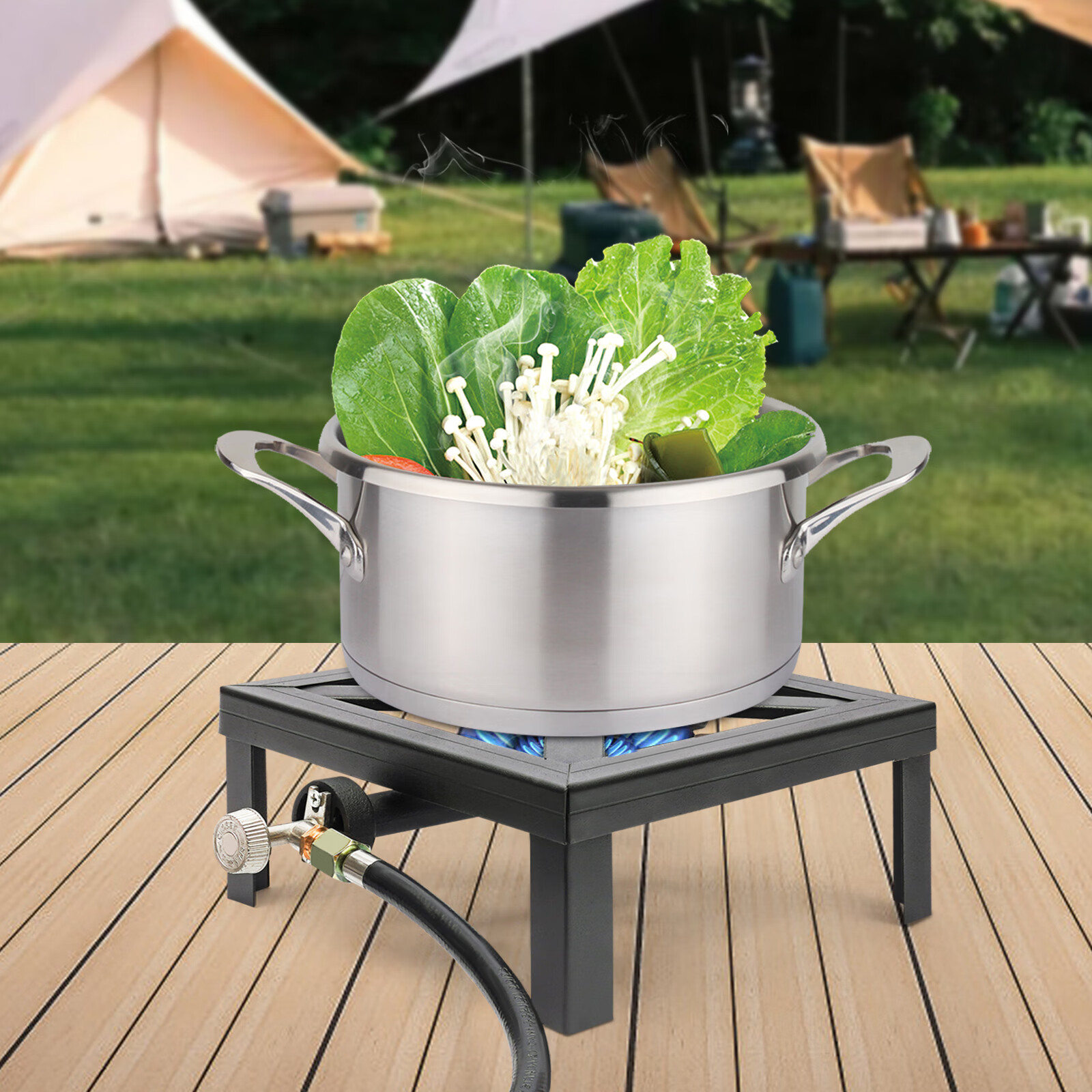Loyalheartdy 8000W Portable Camping Gas Stove Single Burner Propane Cooker w/Adjustable Regulator Hose for BBQ Outdoor Cooking Camping