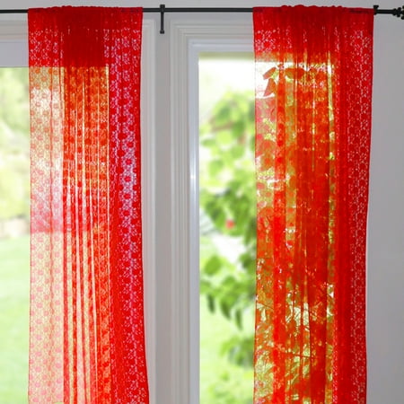 

Floral Lace Window Curtain 58 Inch Wide Red