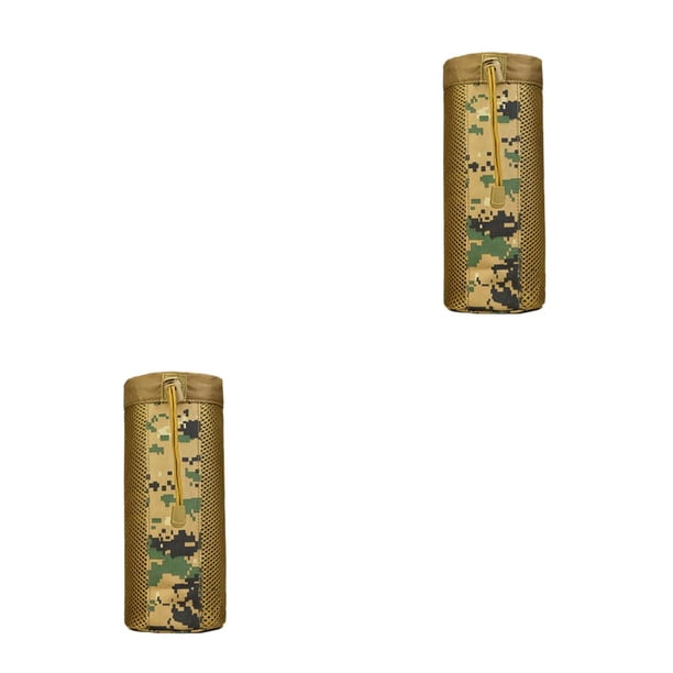 Greeniant Bolsa para botella de agua Bolsa con cordón elástico Suministros de viaje Paquete de taza impermeable Camping Escalada Camuflaje camuflaje verde 2piezas