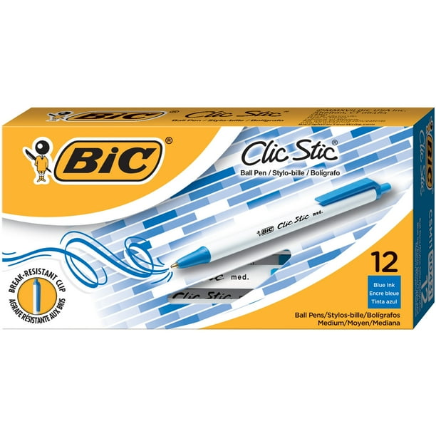 Bolígrafo BIC Clic Stic retráctil de punta mediana, azul, 12 unidades