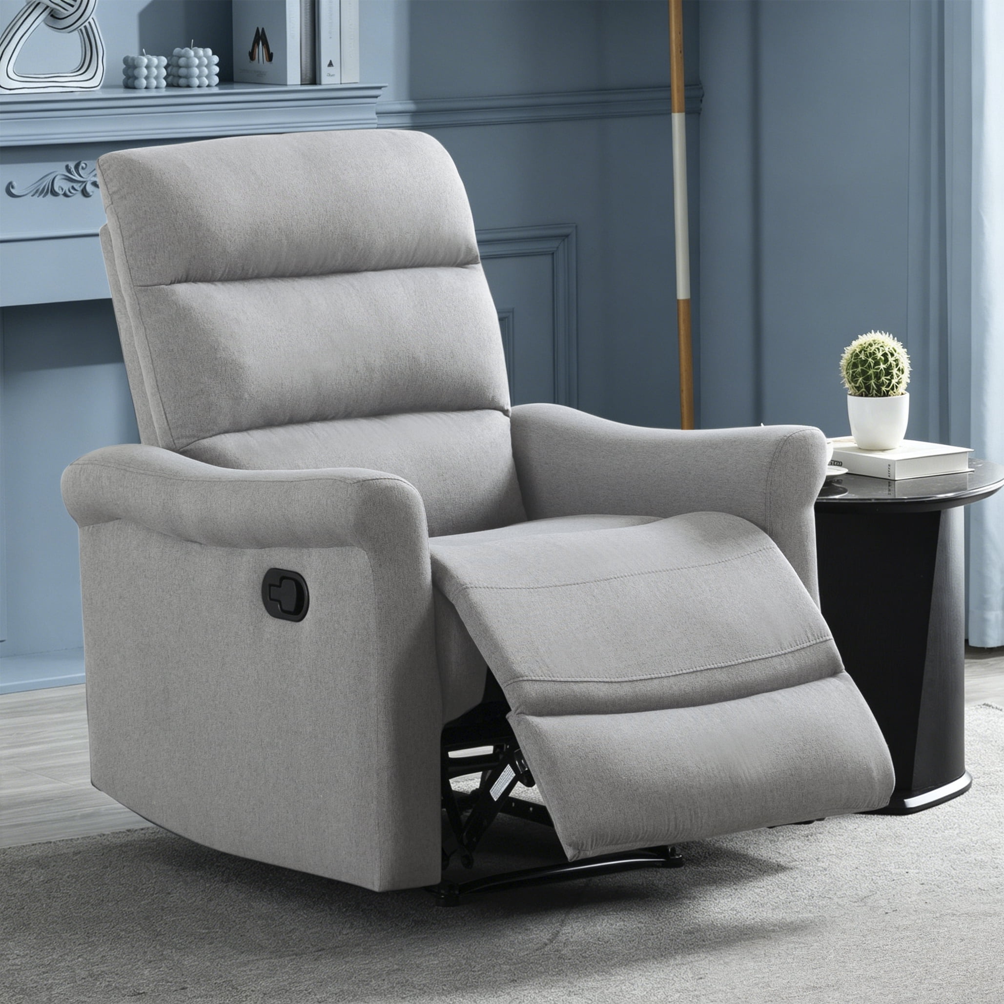 Gewnee 31.89" Manual Recliner Chair, Adjustable Reclining Lounge Chair, Linen Upholstered Wood & Metal Frame Single Sofa Recliner for Living Room, Office, Light Grey