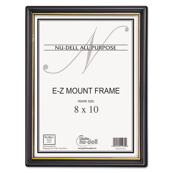 NuDell EZ Mount Document Frame, Black & Gold Plastic, 8x10 in