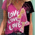 thumbnail image 3 of Camiseta de manga corta con cuello en V, camiseta de moda para mujer, camiseta básica con estampado de princesa Barbie, ropa de calle de verano de talla grande, 3 of 4
