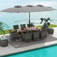 thumbnail image 3 of Costway 10 Pieces Patio Wicker Dining Set with Double-Sided Patio Umbrella 8 Armchairs Grey, 3 of 10