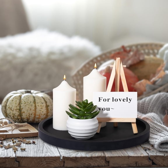 Tray Round Vanity Tray Decorative Soap Holder Kitchen Countertop Organizer Coffee Table Decor for Candle，9 Inch, Black
