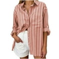 thumbnail image 3 of Horkkom Striped Shirt Women Long Sleeve Button Down Shirts Fall Casual Loose Work Tops with Pocket L, 3 of 8