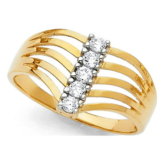 Semanario Band CZ Solid 14k Yellow Gold Ring Five 5 Day Stackable Look Polished Finish Fancy, Size 7