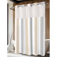 thumbnail image 4 of Beige Grey Striped No Hook Shower Curtain Waterproof, Bathroom Curtains with Snap in Liners and See Through Top Window, Minimalist Farmhouse Stripe Hotel Style Bathtub Curtains Shower 72"Wx96"L, 4 of 8
