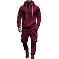thumbnail image 2 of Men Leisure Hooded Hood Hoodie Trousers Adding Fleece Loose Hoodie Set, 2 of 4
