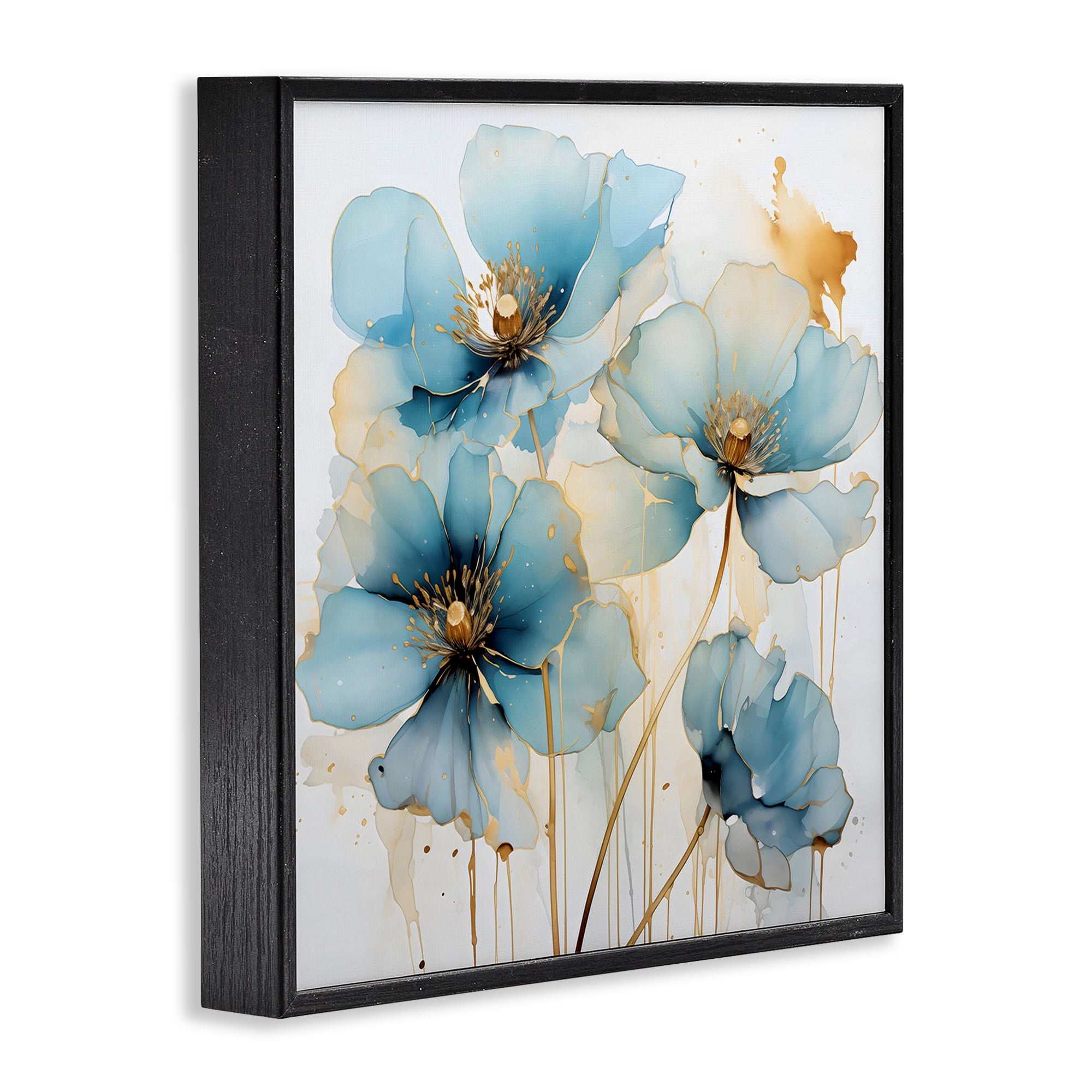 Stupell Industries Sapphire and Gold Florals Black Framed Giclee Art, design by Creative Studio