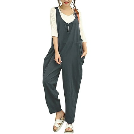 

Women s Fashion All-match Summer Retro Casual Solid Color Long Overalls