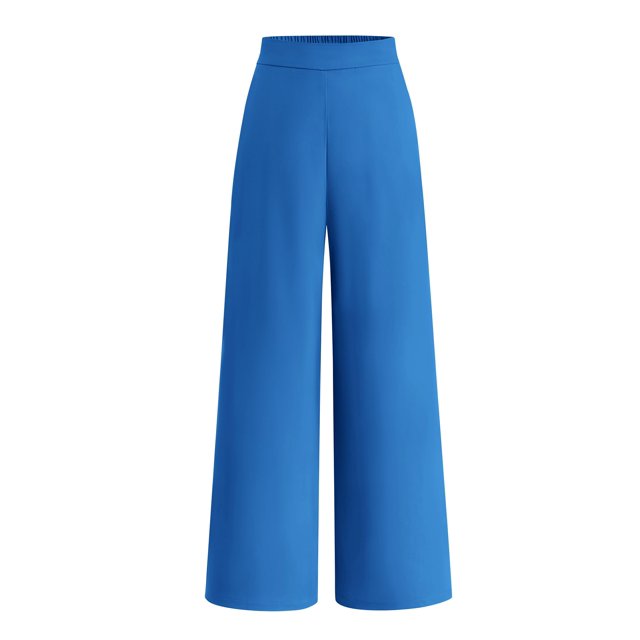 Pantalones de pierna ancha BTFBM para mujer, elásticos, cintura alta, color azul Palazzo