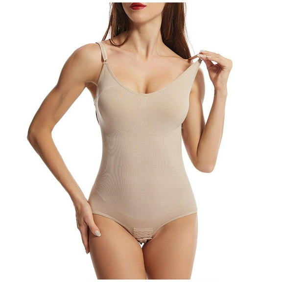 ZQUUVOU Women's Open Crotch Bodysuit Full Body Shaper Tummy Control Butt Lifting Sleeveless Invisible Under Clothing Beige