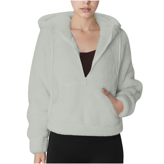 Fewfanhot Womens Hoodies Fuzzy Oversized Zip up Hoodie with Pockets Casual Pullover Hooded Sweatshirt