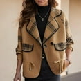 thumbnail image 2 of Women's Warm Plaid Jacket Khaki Knitted Cardigan Casual Long Sleeved Coat L, 2 of 9