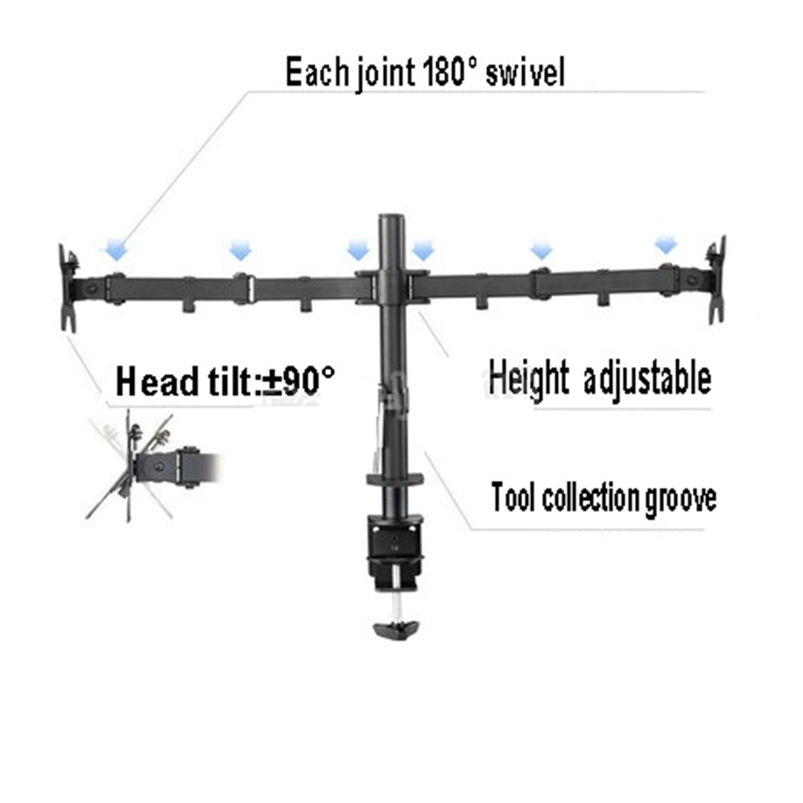 Desktop Clamping Full Motion 360 Degree Dual Monitor Holder Stand 10"-27"LCD LED Monitor Mount Arm Loading 8kgs Each Head ,Flexible and Strong Support