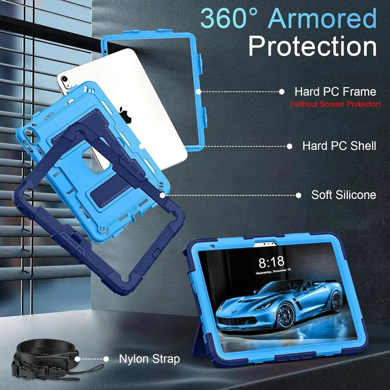 Case for iPad (A16) 11th Generation 11 Inch 2025, iPad 10th Generation 10.9 Inch 2022, Fully-Body Rugged Shockproof Protective Cover with Kickstand Pencil Holder Shoulder Strap