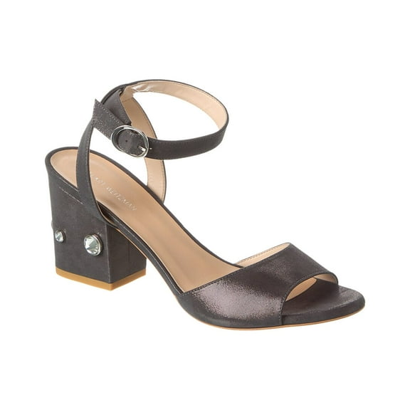 Stuart Weitzman Allshine 75 Suede Block Sandal, 7, Black