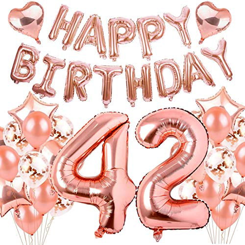 42nd Birthday Decorations  Birthday Party Supplies Forty two Birthday  Banner Teal Green Confetti Balloons her photo 42 Bday Cake Topper