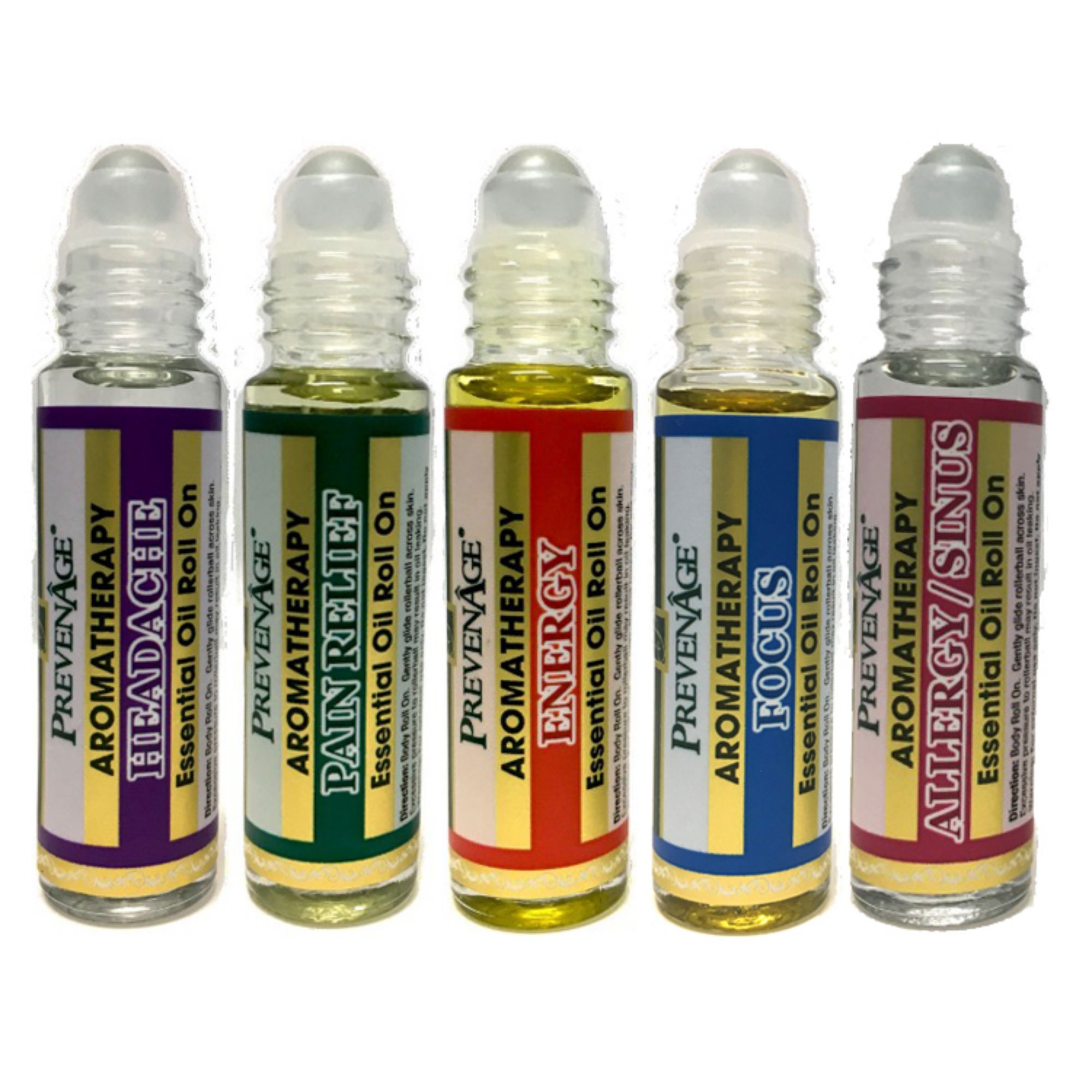 Roll on Fragrance oil Set of 5 JEnergy, Focus, Pain Relief, Headache and Sinus/Allergy 10 mL