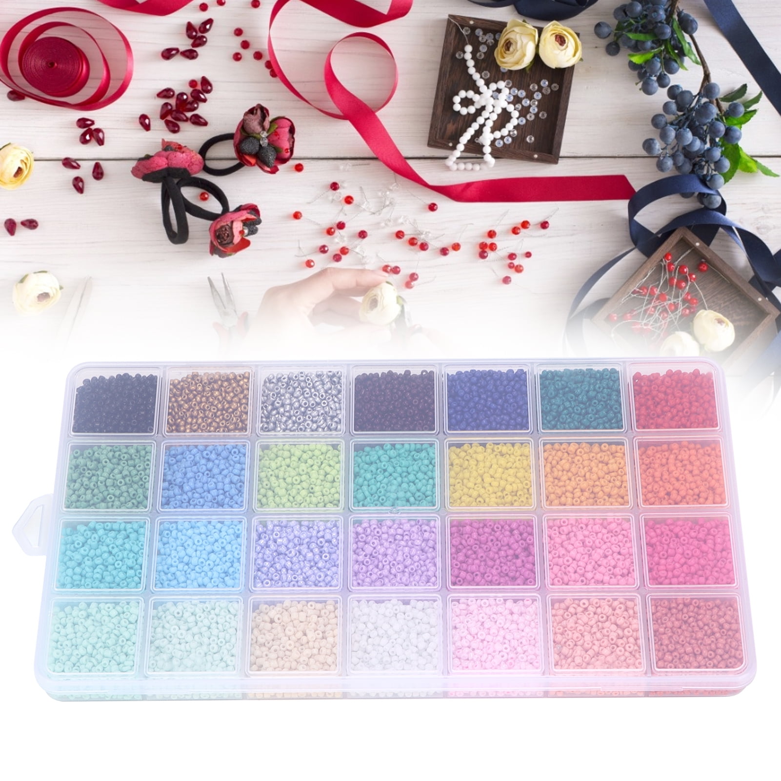 Mgaxyff Bracelet Beads,14000Pcs Bracelet Beads 28 Colors 2mm Glass Seed Beads for Jewelry Making  Art,Glass Seed Beads