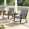 thumbnail image 2 of SUNCROWN 3-Piece Outdoor Patio Bistro Set Black Metal Rocking Chairs and Table with Gray Cushions, 2 of 8