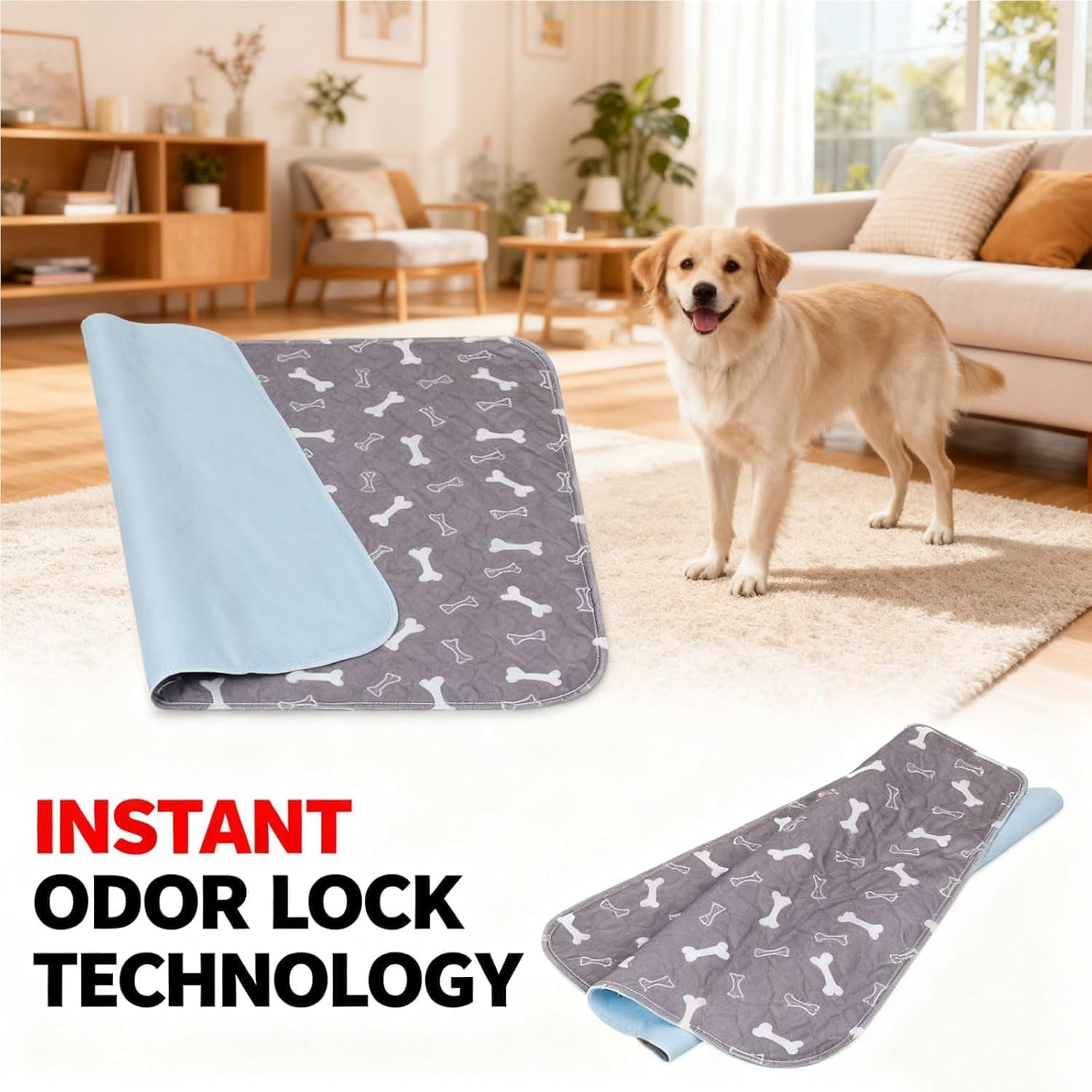 Puppypad Pee Pads with Pheromones, 4-Layer Leak-Proof Protection and Non-Slip Bottom for Effective Housebreaking and Odor Control, Washable & Reusable Dog Training Pads
