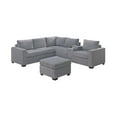 thumbnail image 2 of Miekor Furniture Modern Functional Light Gray Corduroy Upholstered Sectional Set Living Room One Arm Loveseat Wedge Console Ottoman 4pc Couch Sofa Set MK4727, 2 of 8