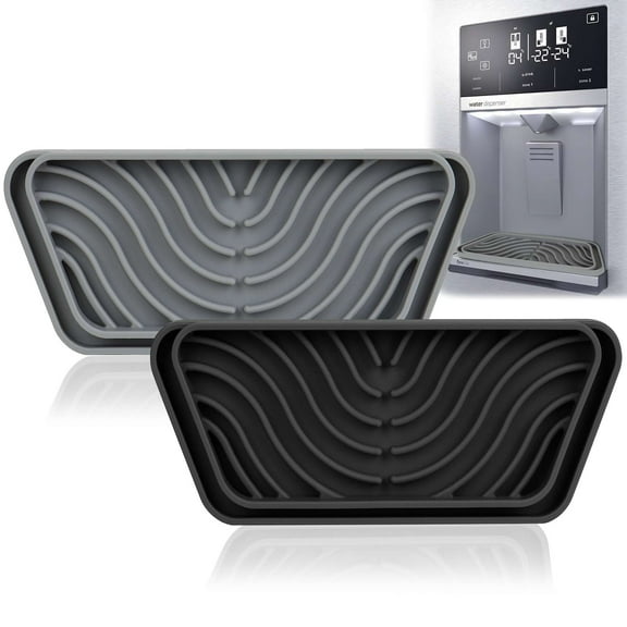 Gustave 2 Pcs Refrigerator Drip Tray Catcher Silicone Cuttable Mini Fridge Drip Tray Non-Slip Pad Protects Ice and Water Dispenser Pan From Spills - Black & Gray
