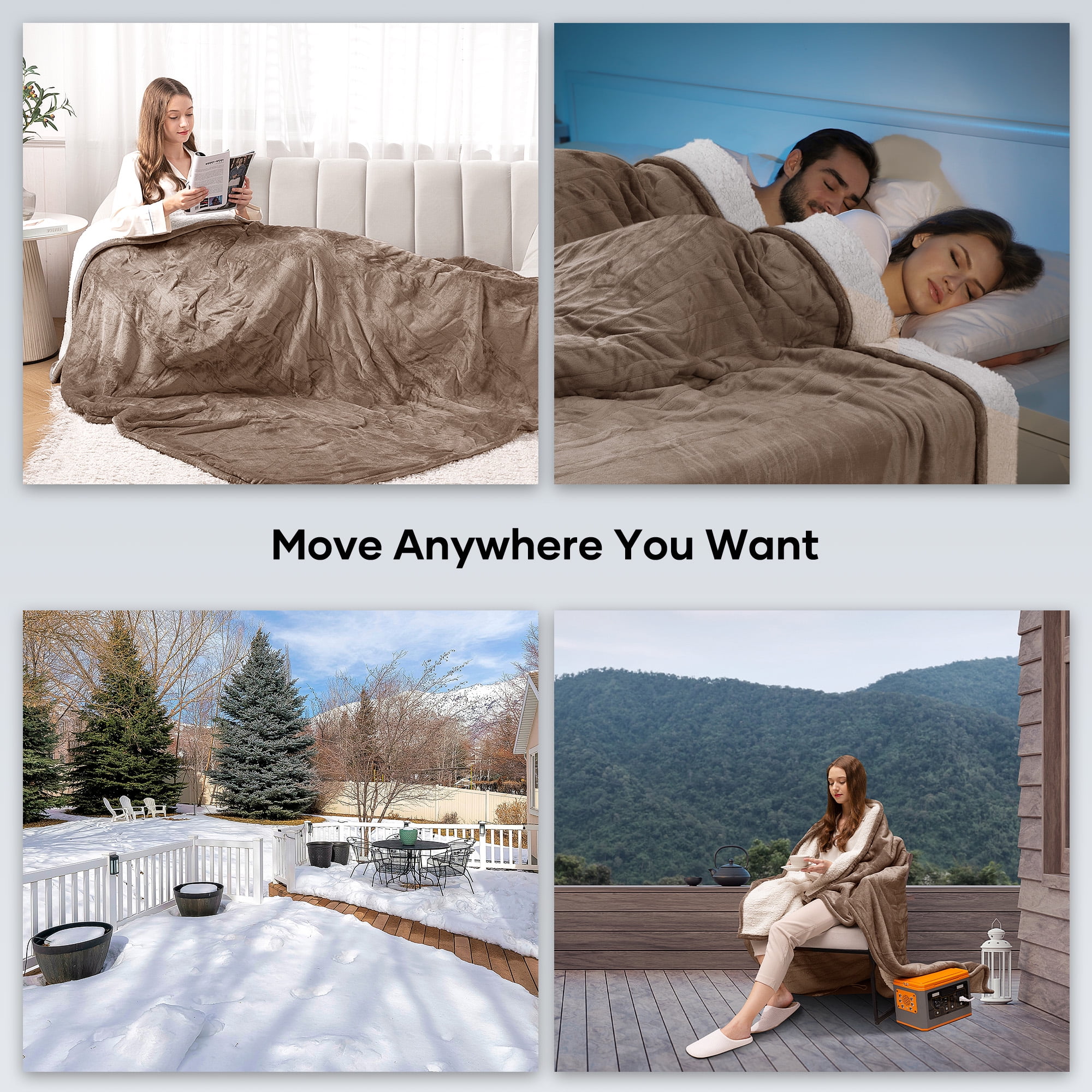 MARNUR Heated Blanket Full Size 72" x 84", Flannel & Shu Velvet Electric Blanket with Fast Heating, 6 Heating Levels, 10 Hours Timer, Linen