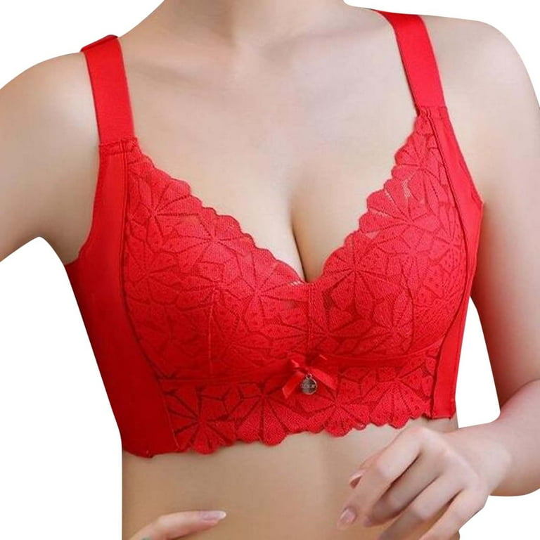 Seamless Bras for Women Full Coverage Push-Up Bralettes Lace Red Xl 