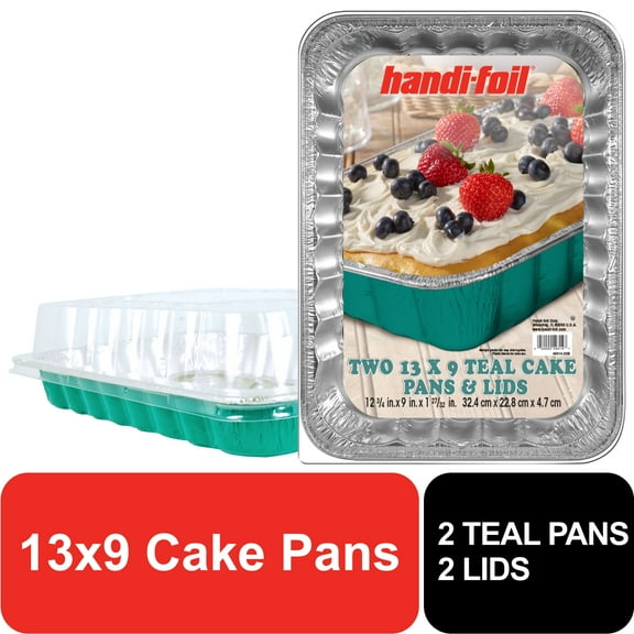Handi-Foil 13" x 9" Teal Aluminum Baking Pans with Lids, 2 Count