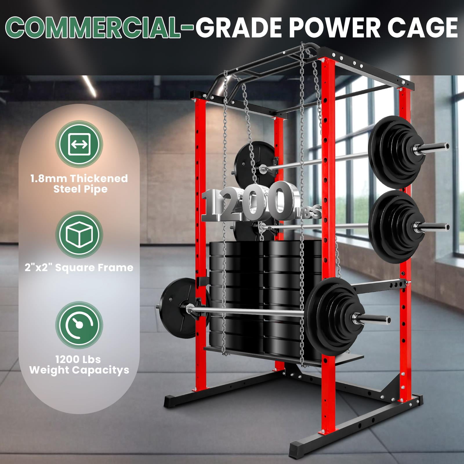 Multi-Functional Power Rack 660 Lbs,Red Squat Rack With Pull-Up Bar,Adjustable Height And Thickened Steel Frame,Gym Power Cage For Home Gym Or Powerlifting,Red