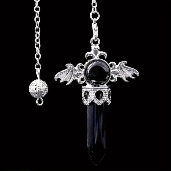 QQTDFG Black onyx Gems Angel Wings Pendulum Necklace Magic Reiki Healing Amulet-default