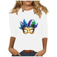 thumbnail image 2 of Hauts pour Femmes Manches 3/4 Imprimé Carnaval Décontracté Col Rond Manches Trois-Quarts T-shirt Ample Blanc G, 2 of 5