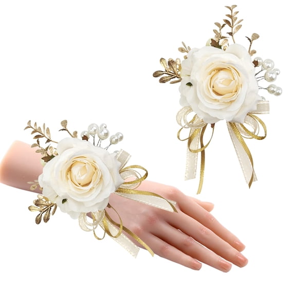 Wrist Corsage and Boutonniere Set Artificial Rose Flowers Accessories for Groom Bride Groomsmen Bridesmaids Wedding Party Prom Suit